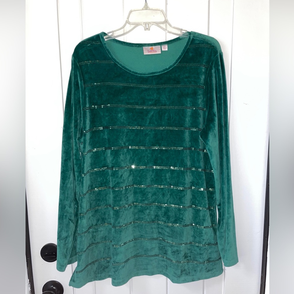 Quacker Factory Green Faux Velvet with Sequins